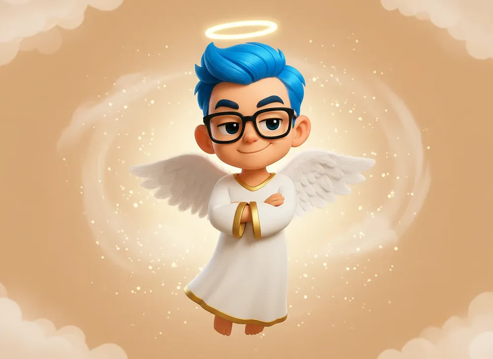 Stan déguisé en ange, auréole et ailes