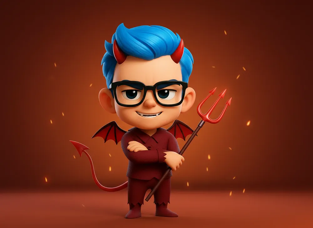 Stan déguisé en diable, fourche à la main